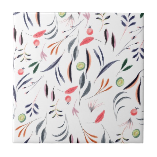 Folhas de Aquarela Clara e Padrão de Berries (Frente)