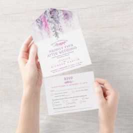 Folhas de aquarela festa pós-casamento rosa añil