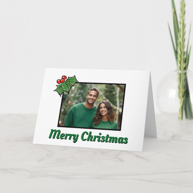 Folhas de azevinho modernas modelo de Natal com fr (Frente)