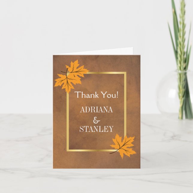 Folhas de bordo laranja em Agradecimento de casame (Frente)