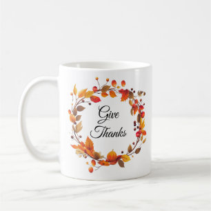 Folhas de Colheita de outono dão caneca de café pa