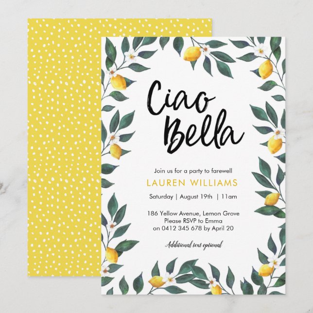 Folhas de Convite de festas de despedida (Frente/Verso)