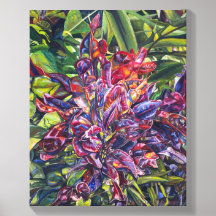 Folhas de Croton coloridas, pintura floral vibrant