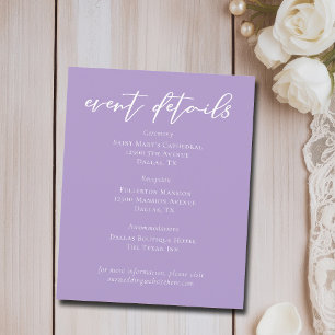 Folhas de Detalhes do Evento de Casamento Roxo Lil