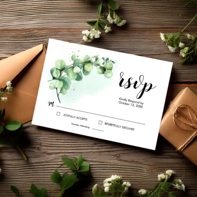 Folhas de Eucalipto Elegantes para Casamento RSVP (RSVP Card Wedding Eucalyptus Watercolor Elegant, Eucalyptus Invitation)