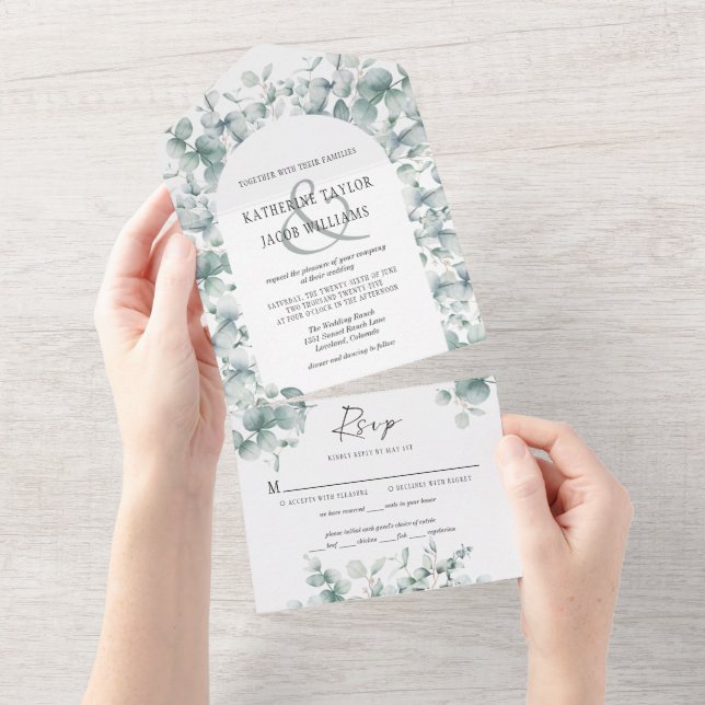 Folhas de Eucalipto Verde Casamento Tudo Em Um (Aba destacável)