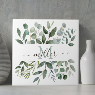 Folhas de Eucalipto Verde Sage Monograma  