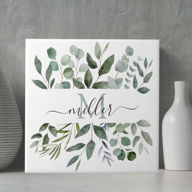 Folhas de Eucalipto Verde Sage Monograma   (In situ)