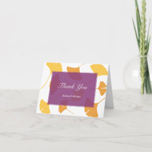 Folhas de ginkgo caindo nota de agradecimento roxa