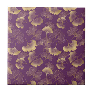 Folhas de Ginkgo Douradas de Luxo em Roxo Fundo (7
