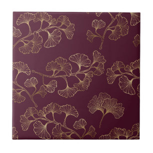 Folhas de Ginkgo Douradas Luxuosas em Burgundy Pro
