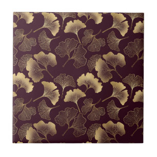 Folhas de Ginkgo Douradas Luxuosas em Burgundy Pro