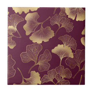 Folhas de Ginkgo Douradas Luxuosas em Burgundy Pro