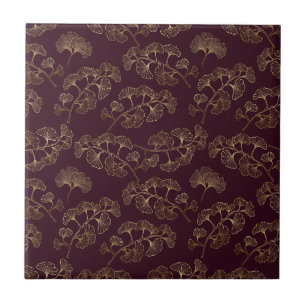 Folhas de Ginkgo Douradas Luxuosas em Burgundy Pro