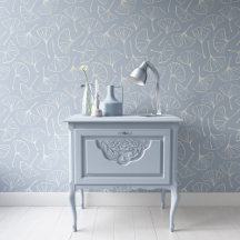 Folhas de Ginkgo Japandi Botânico Moderno Azul Cla
