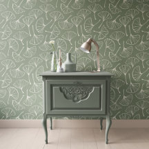 Folhas de Ginkgo Japandi Neutro Botânico Verde Sag