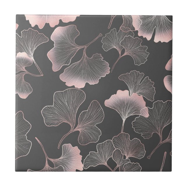 Folhas de Ginkgo Rosa Refinadas com Textura Metáli (Frente)