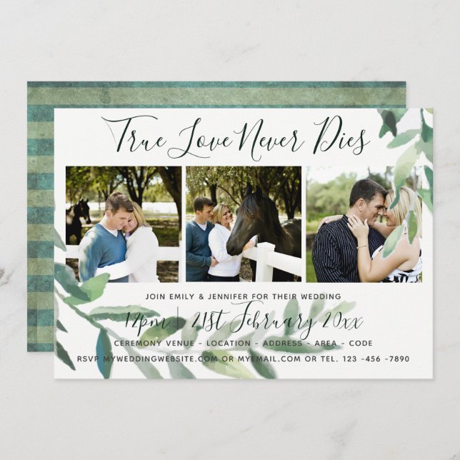 Folhas de Grunge | CONVITE de Casamento em COLAGEM (Frente/Verso)