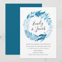 Folhas de Índigo | Convite de Casamento com Coroa
