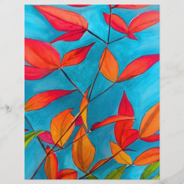 Folhas de laranja Arte original do outono (Frente)
