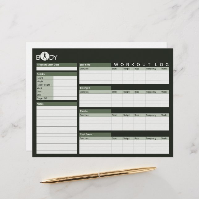 Folhas de Log de Workout Pessoal da Malhação de Ma (Frente/Verso In Situ)