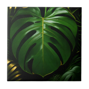 Folhas de Monstera Dourado Glamour da Selva