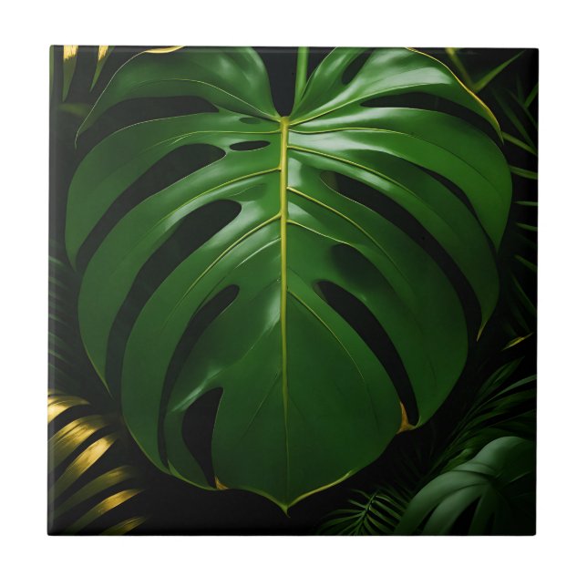 Folhas de Monstera Dourado Glamour da Selva (Frente)