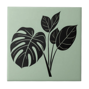 Folhas de Monstera Minimalista Tropical Verde Musg