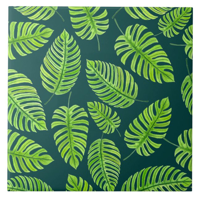 Folhas de Monstera, padrão de aquarela tropical (Frente)