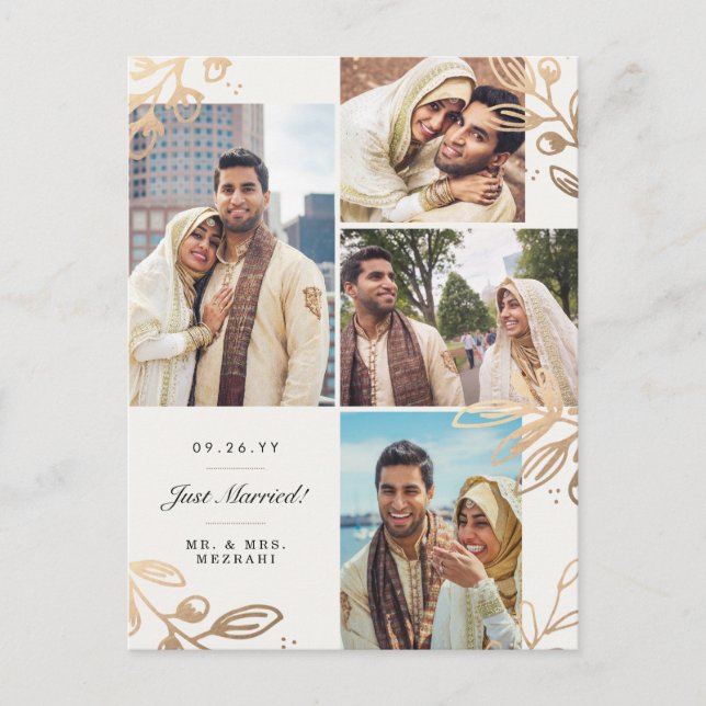 Folhas de Ouro 4 Anúncio de Casamento em Foto (Frente)