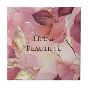 Folhas de Ouro Bege Rosa Borgonha