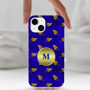 Folhas de ouro em Monograma de Veludo Azul