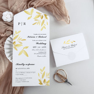 Folhas de Ouro Monograma Elegante Casamento