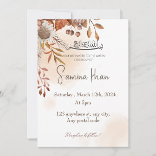 Folhas de outono castanhas com convite do Ameen