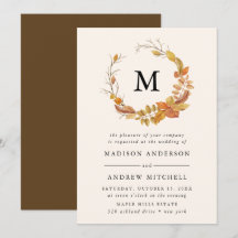 Folhas de outono | Convite para Casamento Monogram