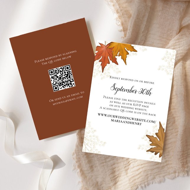 Folhas de Outono de Casamento RSVP Código QR (Fall and Autumn Wedding Invitation RSVP Cards. )
