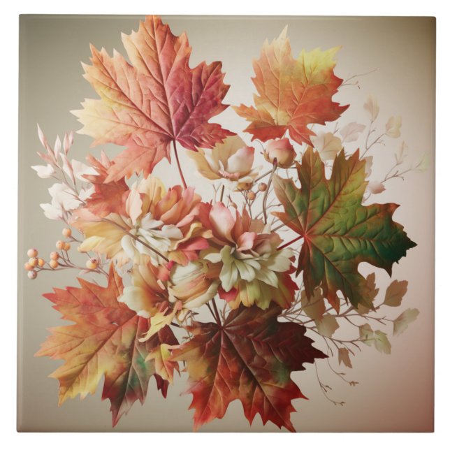 Folhas de outono e flores em Buquê (Frente)