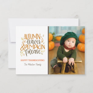 Folhas de outono e Pumpkins Cartão com fotos