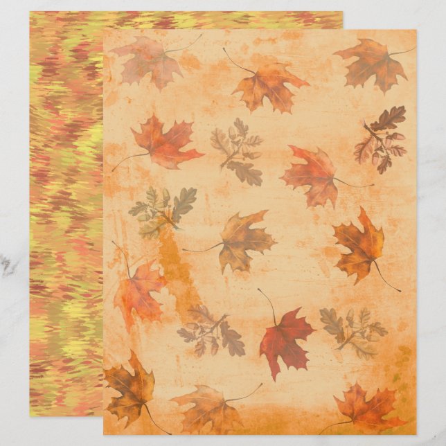 Folhas de Outono em Papel de Scrapbook com Fundo G (Frente/Verso)