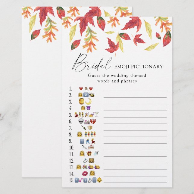 Folhas de outono - jogo pictionary emoji - chá de  (Frente/Verso)