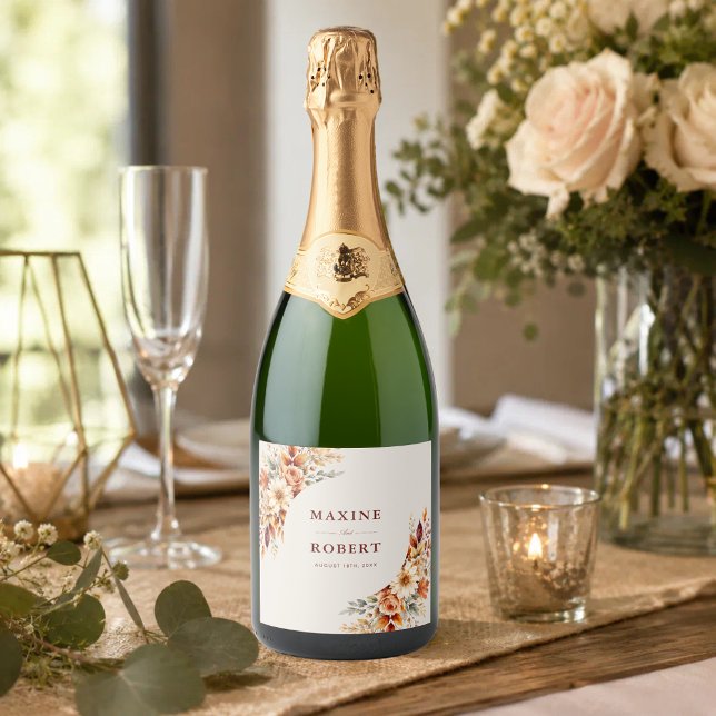 Folhas de Outono Outono Botânico Casamento Espuman (Fall leaves autumn botanical sparkling wine label with warm seasonal charm.)