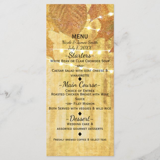 Folhas de Outono Outono Dourado Menu de Madeira Rú (Frente)