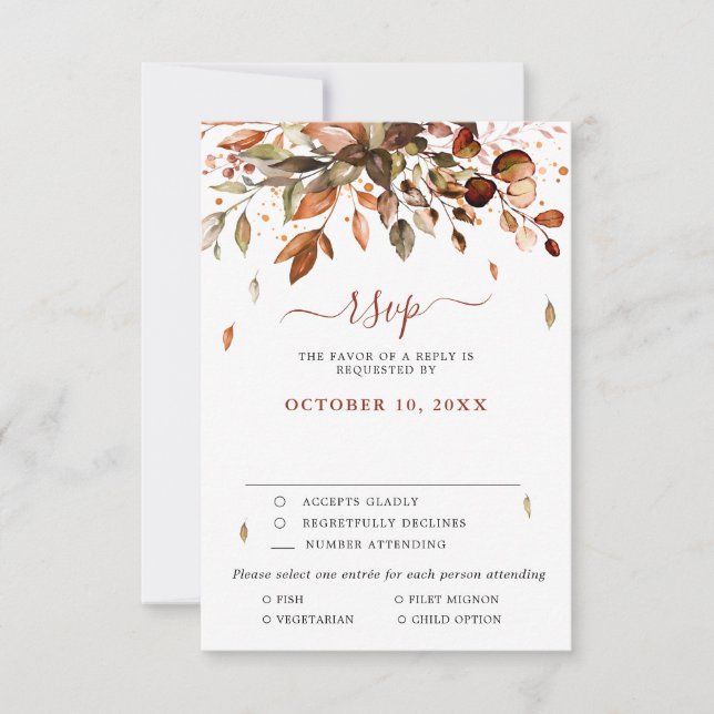 Folhas de Outono Rústico Casamento no Campo RSVP C (Frente)