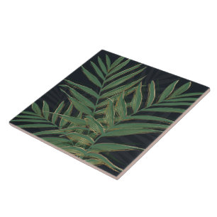 Folhas de Palma Verde Tendência Traços Dourados De
