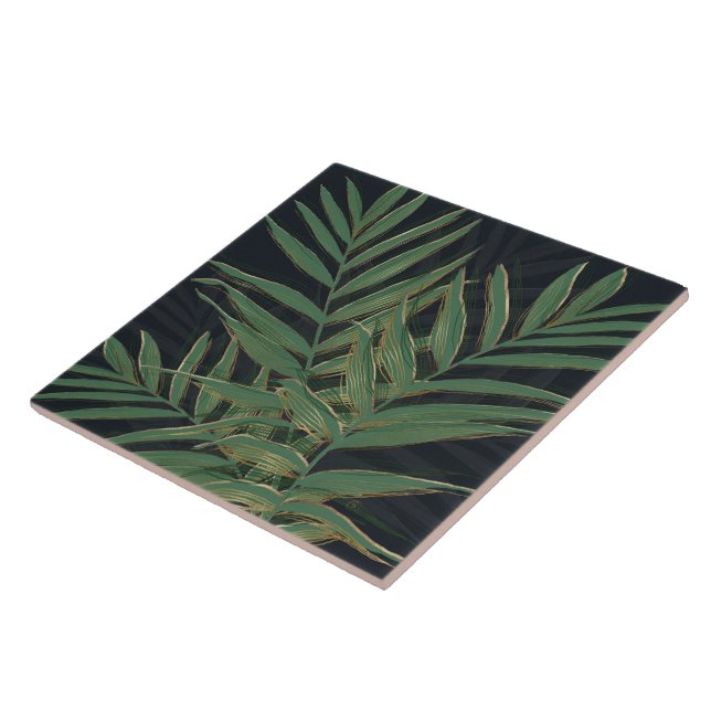 Folhas de Palma Verde Tendência Traços Dourados De (Lateral)