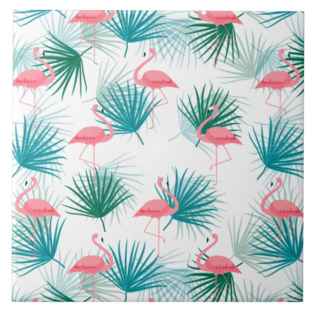 Folhas de Palmeira Tropical de Flamingos (Frente)