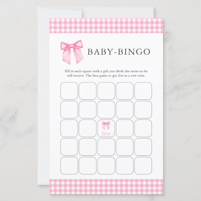 Folhas de Papel de Bingo para Chá de Bebê com Arco (Frente)