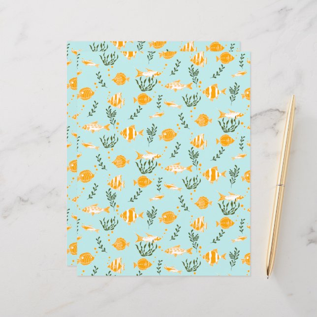 Folhas de papel de Design de peixes aquáticos (Frente/Verso In Situ)