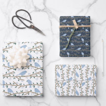 Folhas de Papel de Embalagem de Pássaros Azuis