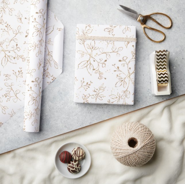 Folhas de Papel de Embrulho com Padrão Floral em D (Artesanato)